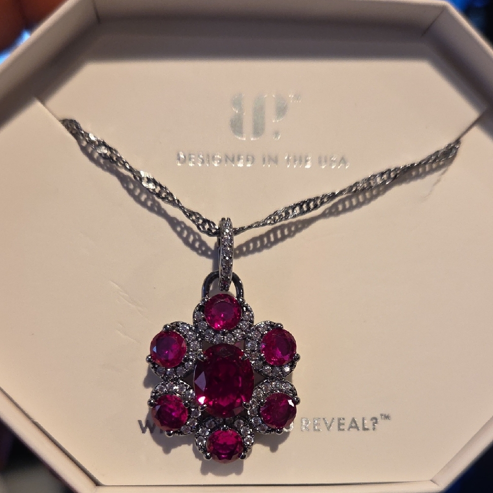 Bomb Party Hematitite Chain and Lab Created Ruby Necklace